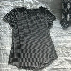 Lululemon black and white striped workout t shirt
